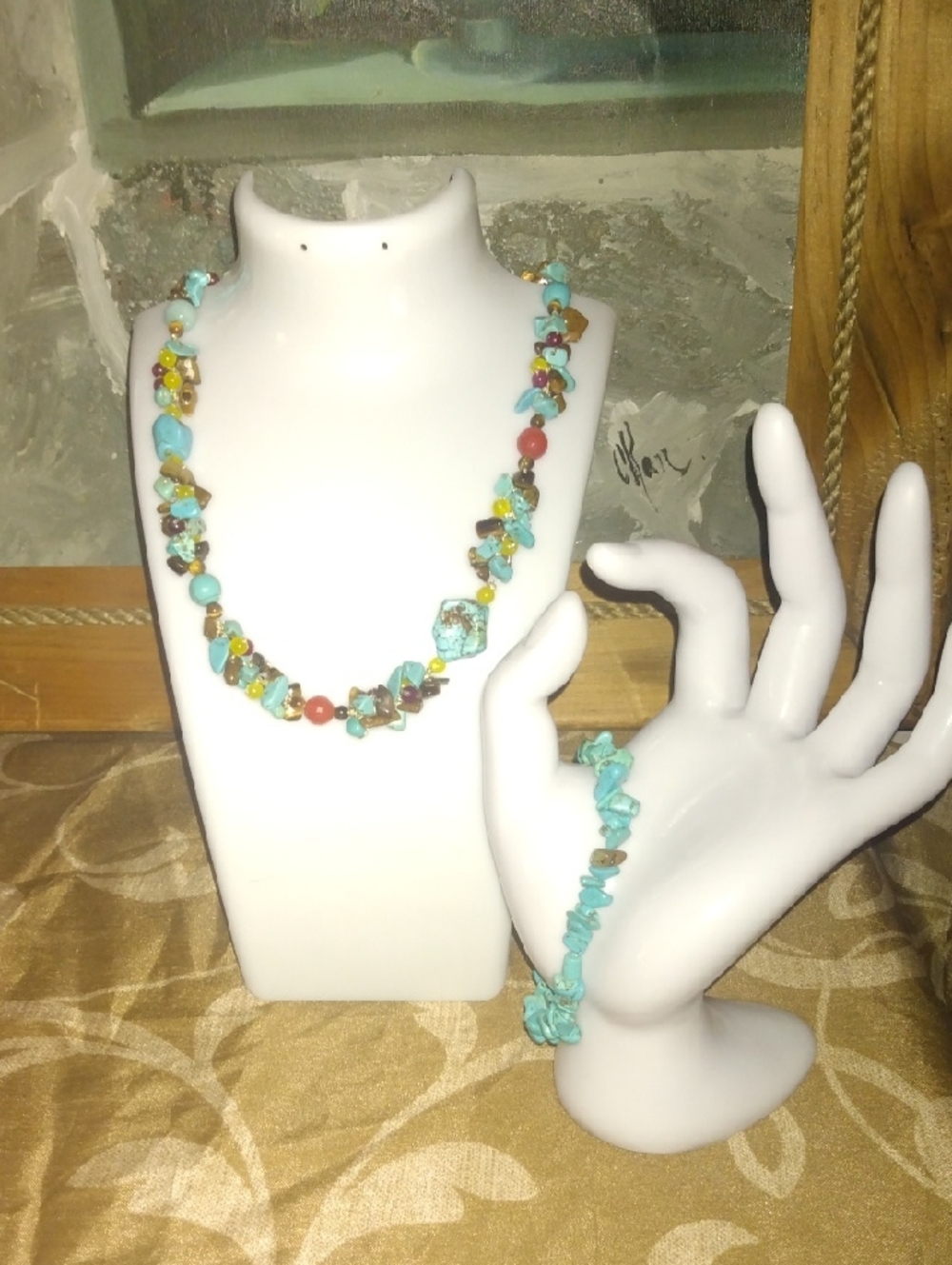 Turquoise Multi-Stone Beaded Necklace and Bracelet Set